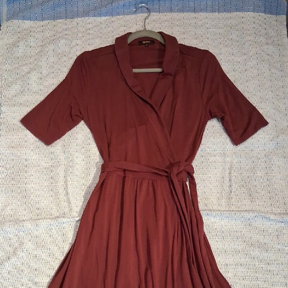 Quince Tencel Jersey Midi Wrap Dress Wine Red Size Large